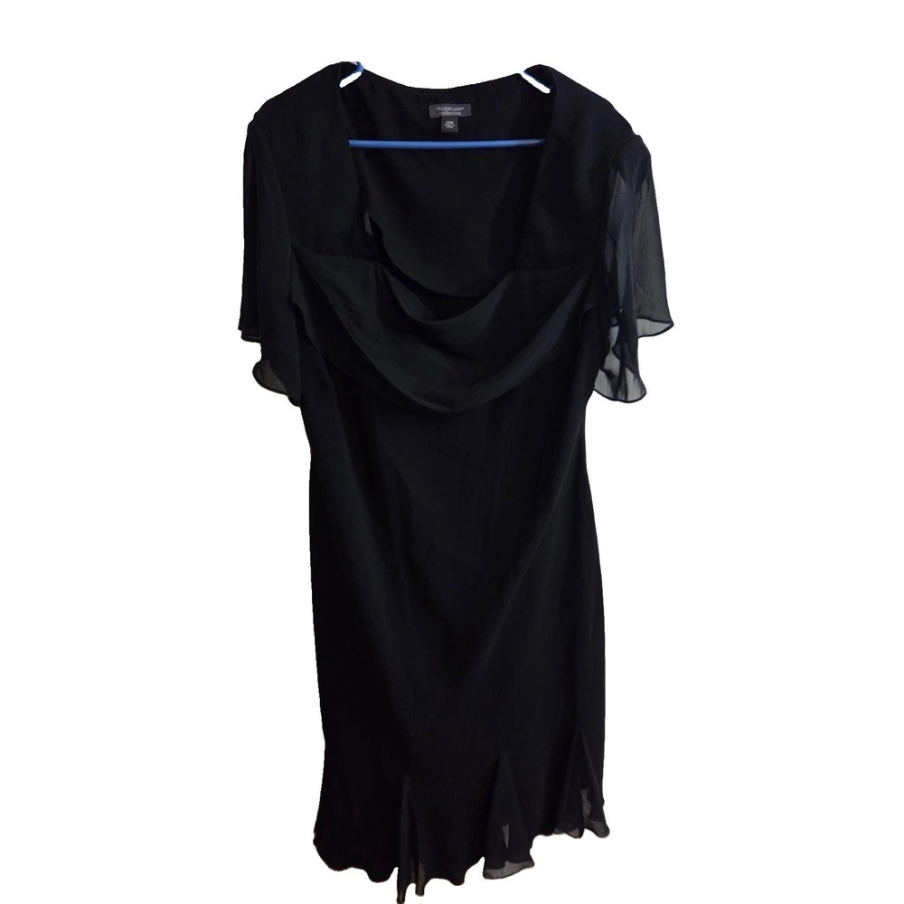 Dressbarn Woman Collection Black Cowl Neck Flutter Sleeve Cocktail Dress 24W